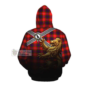 Tartan Vibes Clothing Abernethy Crest Tartan Cotton Hoodie with Golden Lion Emblem Celtic Style