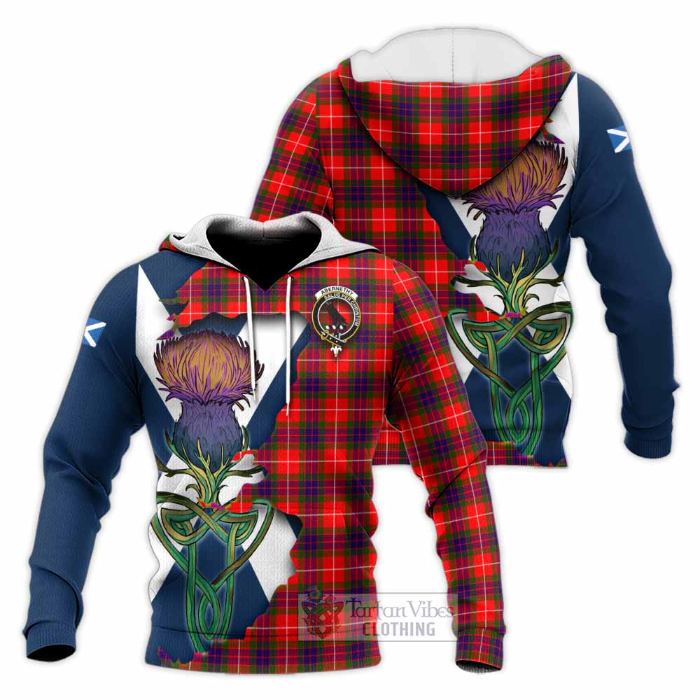Tartan Vibes Clothing Abernethy Tartan Family Crest Knitted Hoodie Scottish Thistle Celtic Inspired