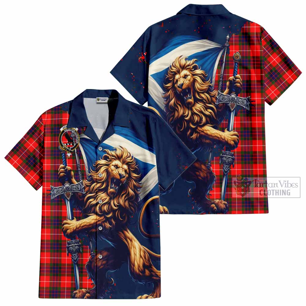 Abernethy Tartan Family Crest Hawaiian Shirt with Scottish Majestic Lion - Tartan Vibes Clothing
