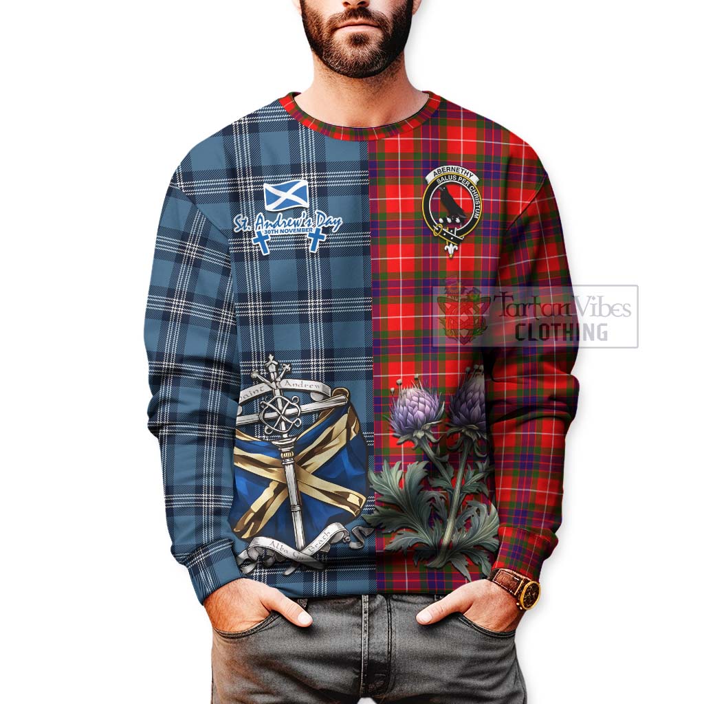 Abernethy Tartan Sweatshirt Happy St. Andrew's Day Half Tartan Style - Tartan Vibes Clothing