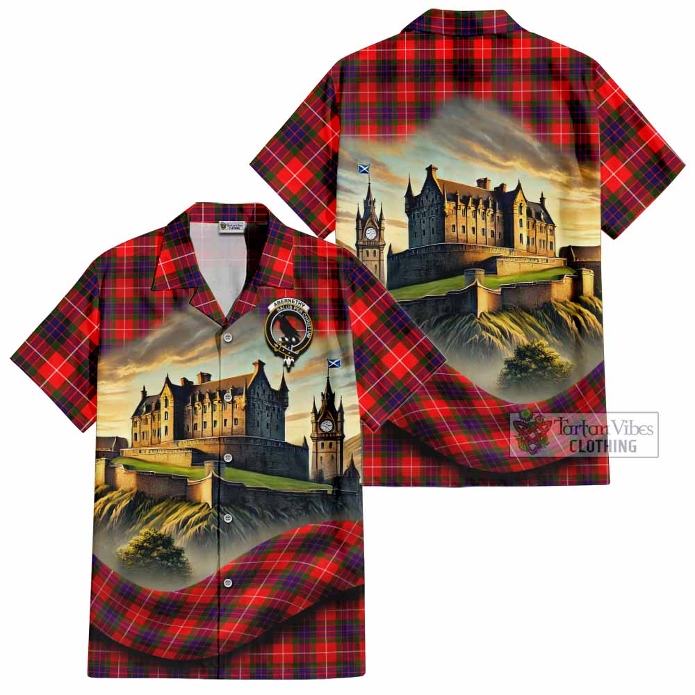 Abernethy Tartan Family Crest Hawaiian Shirt with Scottish Ancient Castle Style - Tartan Vibes Clothing