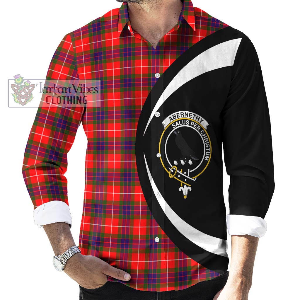 Abernethy Tartan Long Sleeve Button Up with Family Crest Circle Style - Tartan Vibes Clothing