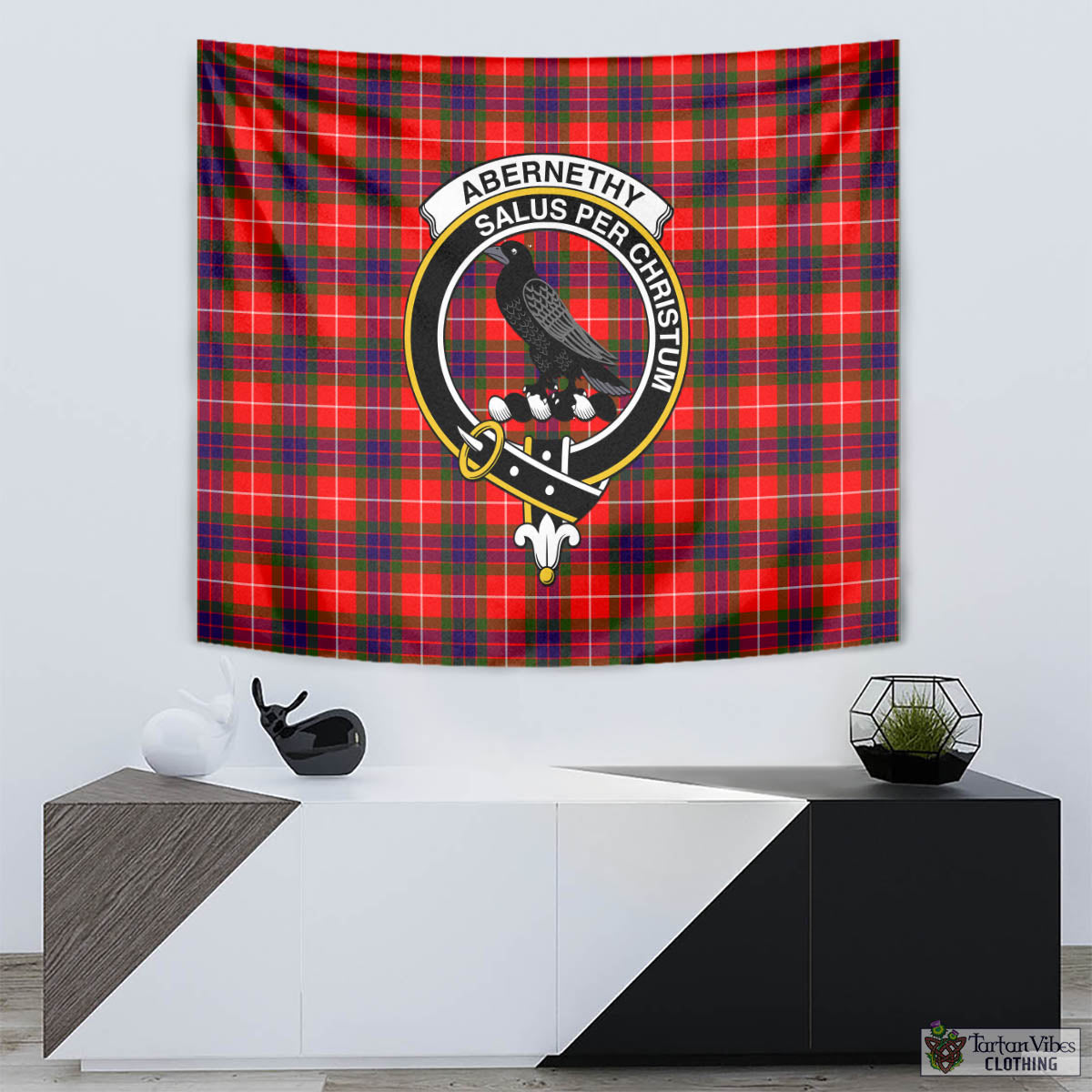Tartan Vibes Clothing Abernethy Tartan Tapestry Wall Hanging and Home Decor for Room with Family Crest