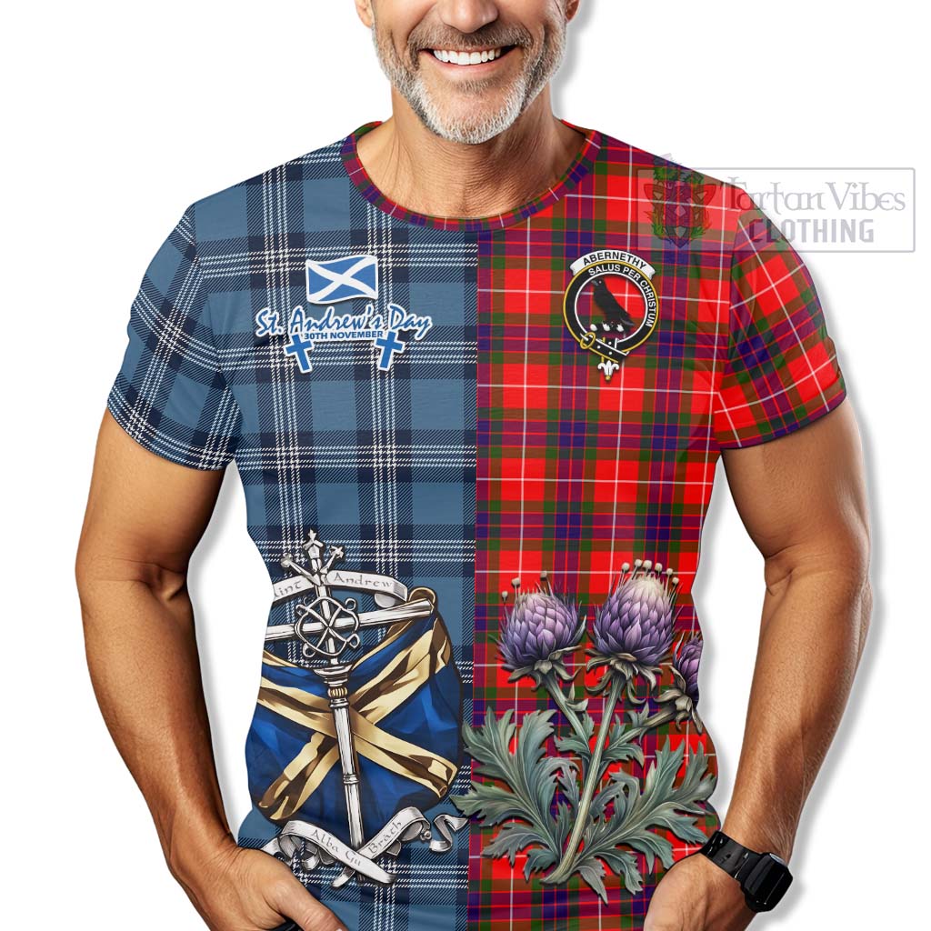 Abernethy Tartan T-Shirt Happy St. Andrew's Day Half Tartan Style - Tartan Vibes Clothing