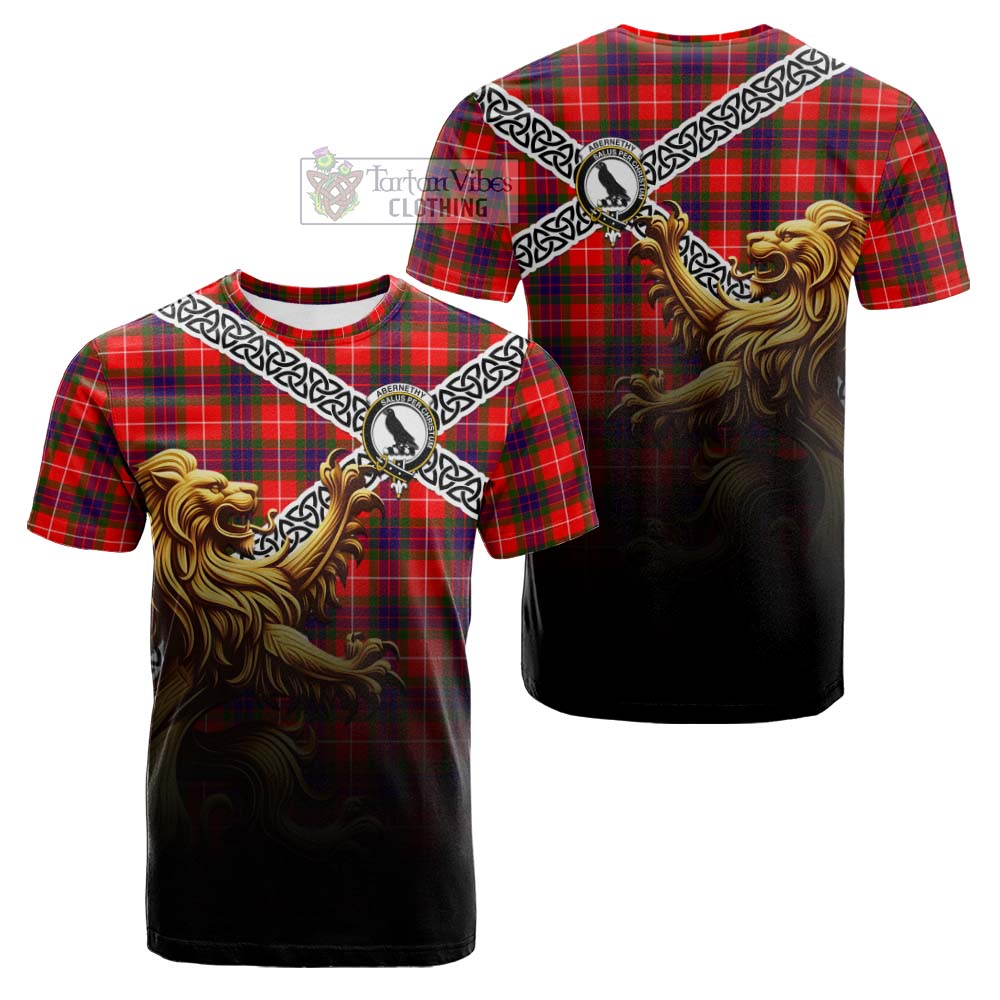 Tartan Vibes Clothing Abernethy Crest Tartan Cotton T-shirt with Golden Lion Emblem Celtic Style