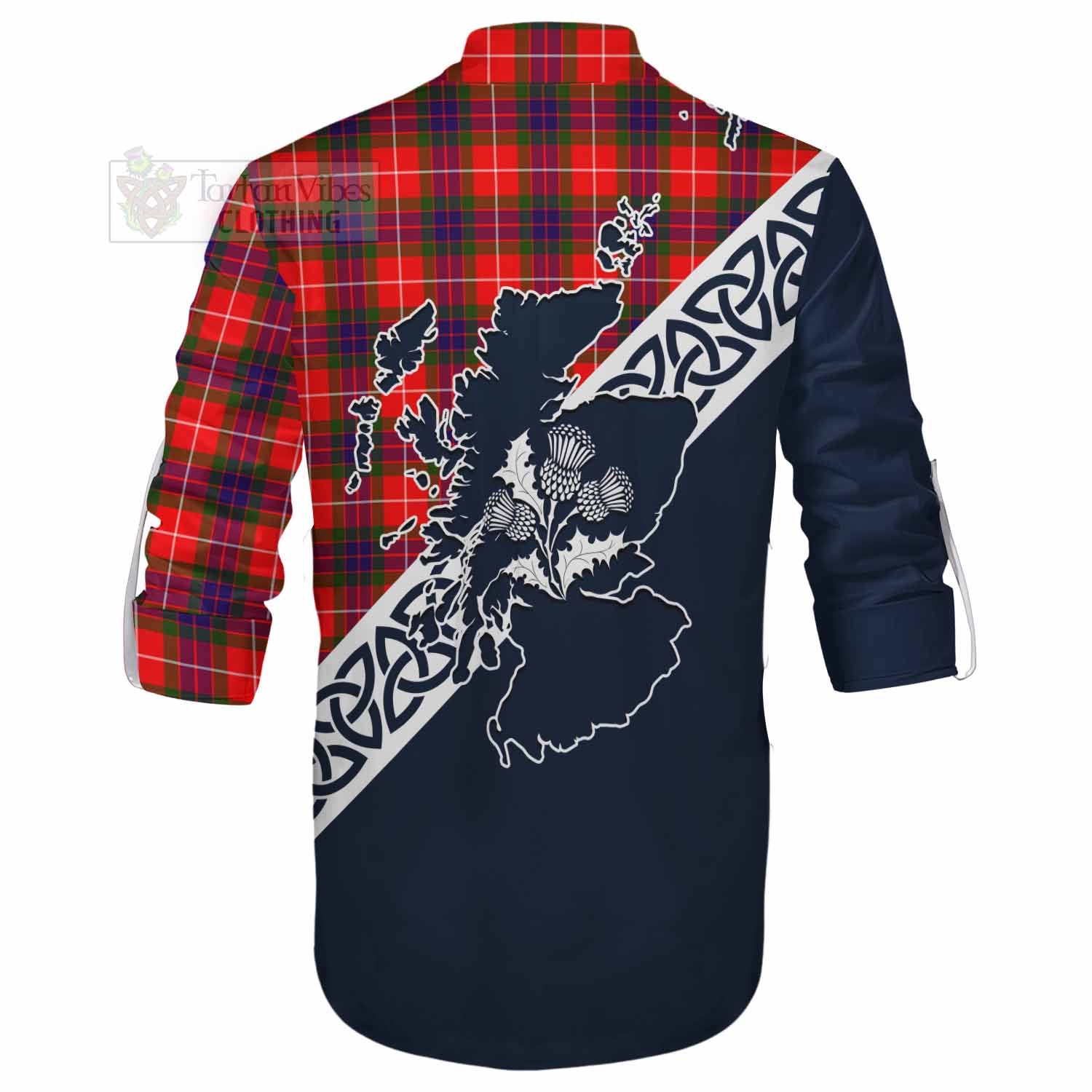 Abernethy Tartan Ghillie Kilt Shirt Featuring Thistle and Scotland Map - Tartan Vibes Clothing