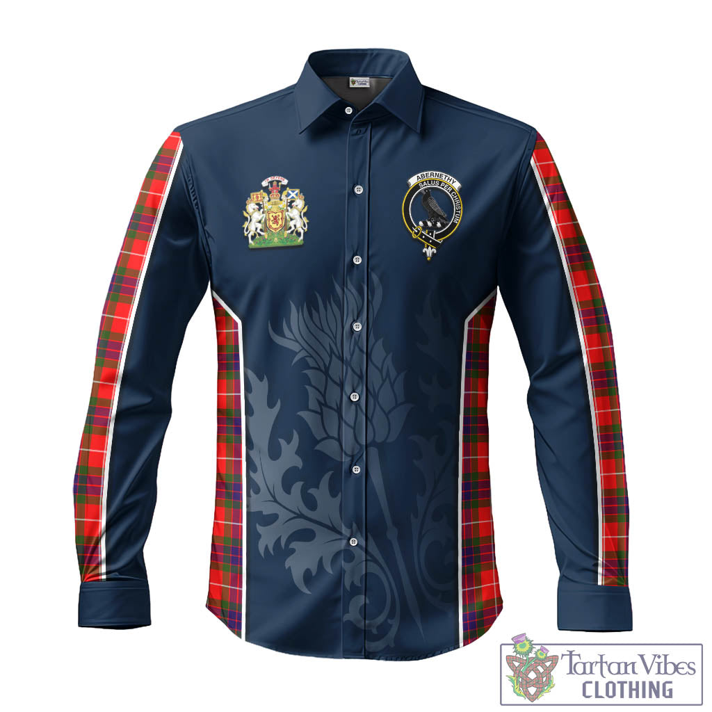 Abernethy Tartan Long Sleeve Button Up Shirt with Family Crest and Scottish Thistle Vibes Sport Style - Tartan Vibes Clothing
