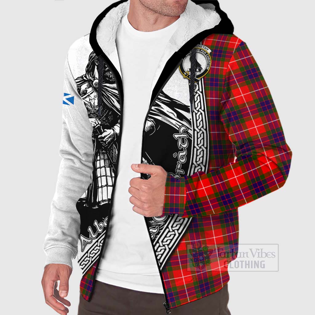 Abernethy Tartan Clan Crest Sherpa Hoodie with Highlander Warrior Celtic Style Unisex - Tartan Vibes Clothing