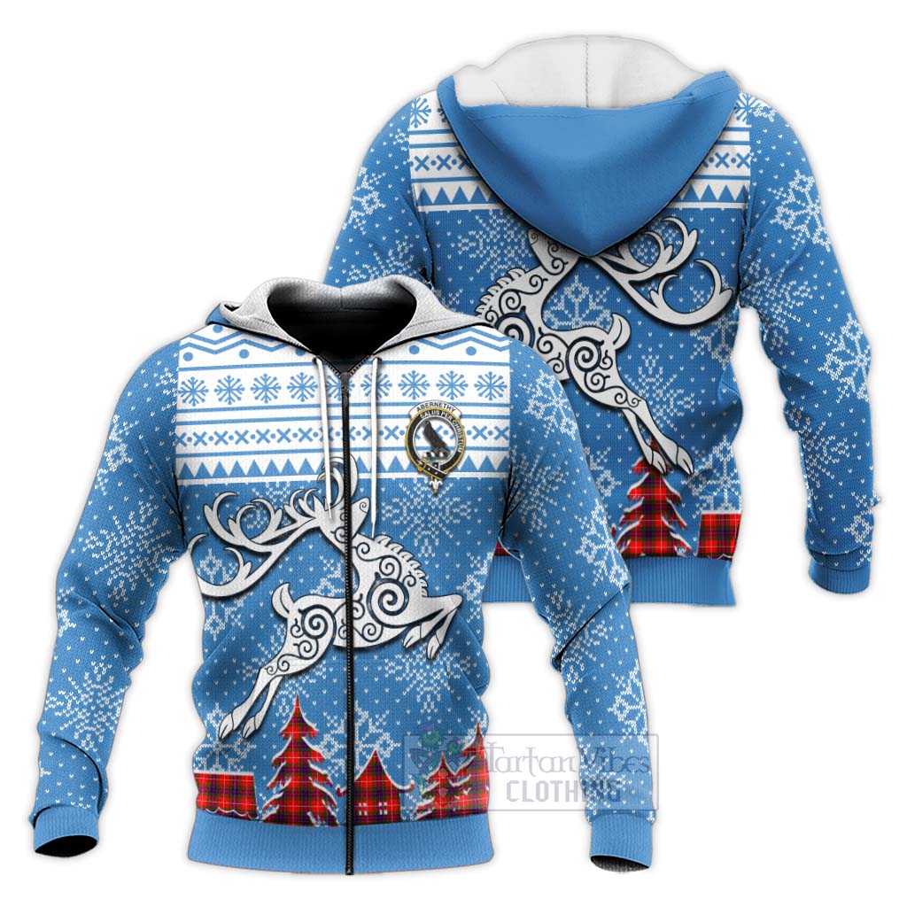 Tartan Vibes Clothing Abernethy Clan Christmas Knitted Hoodie Celtic Reindeer Style