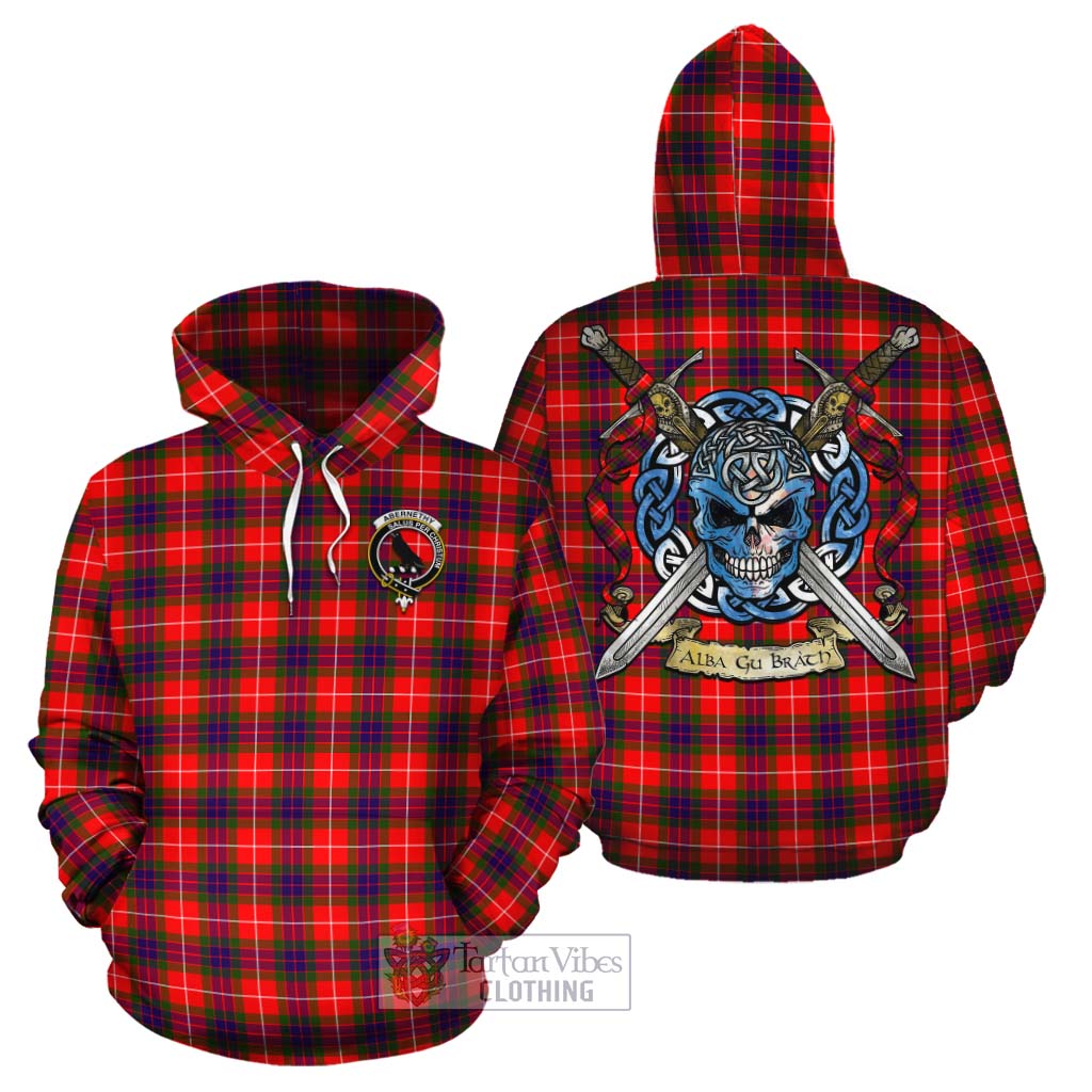 Tartan Vibes Clothing Abernethy Tartan Cotton Hoodie with Family Crest Celtic Skull Style