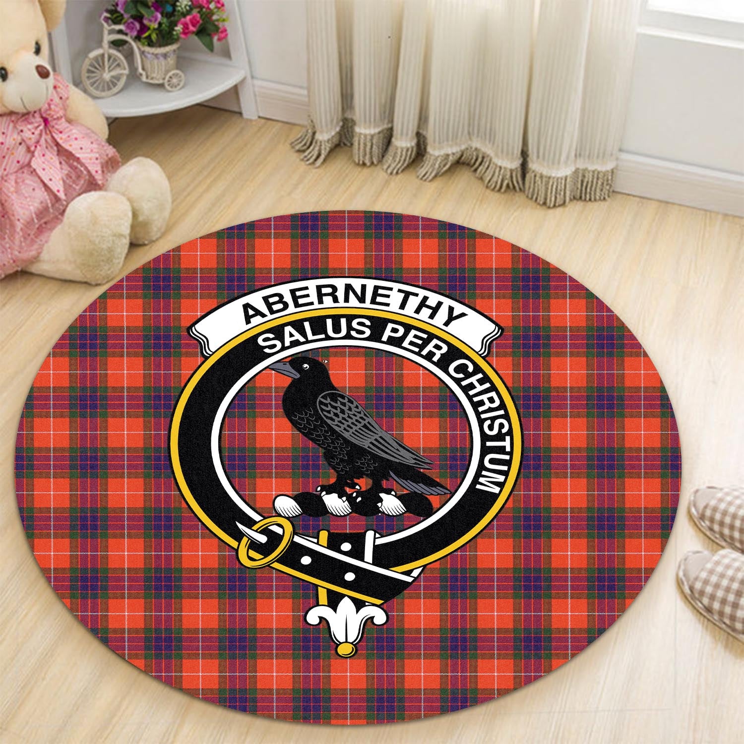 Abernethy Tartan Round Rug with Family Crest - Tartanvibesclothing