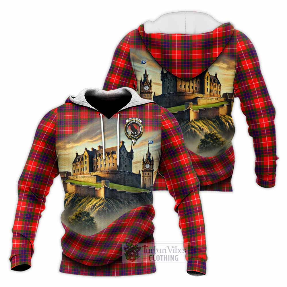 Tartan Vibes Clothing Abernethy Tartan Family Crest Knitted Hoodie with Scottish Ancient Castle Style