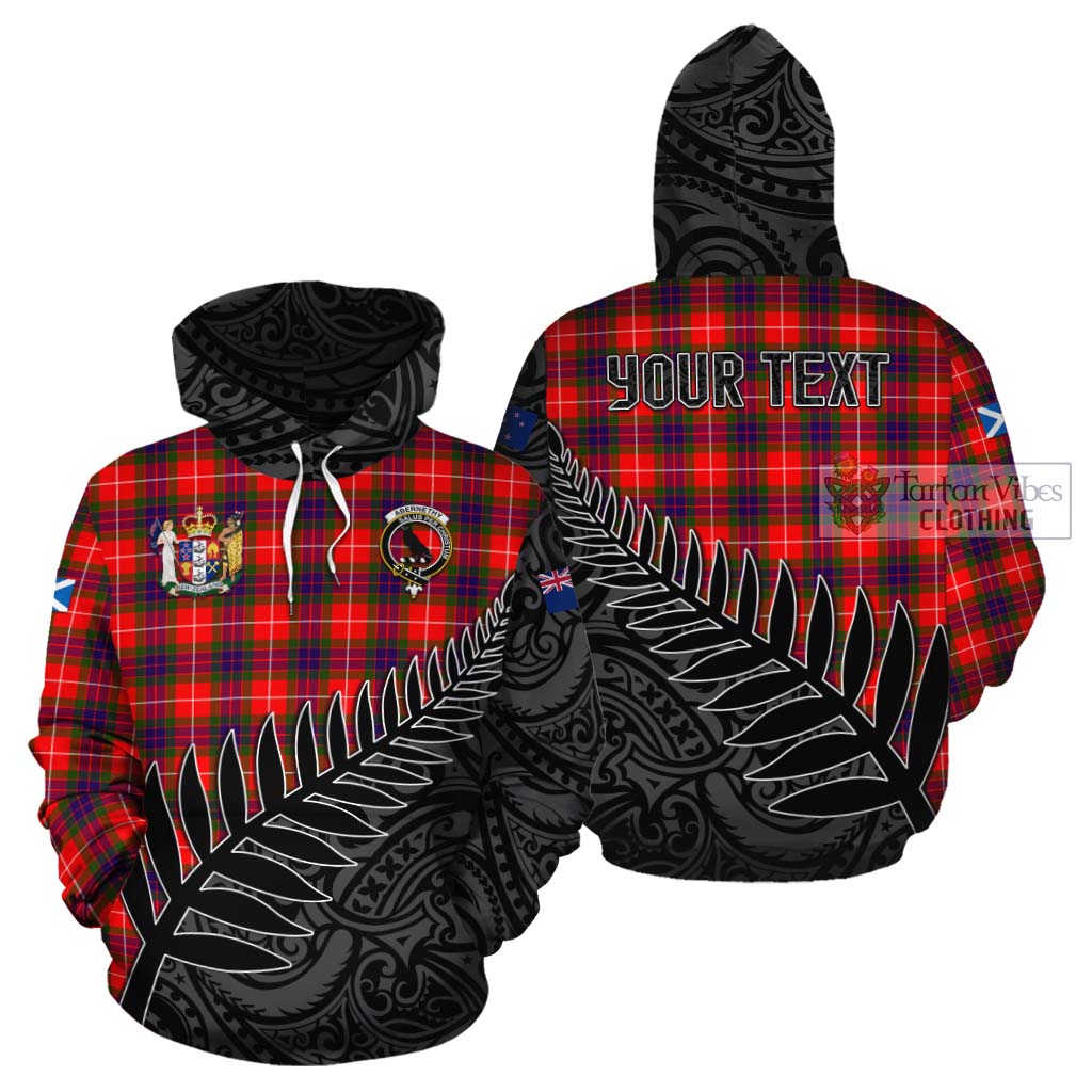 Tartan Vibes Clothing Abernethy Crest Tartan Cotton Hoodie with New Zealand Silver Fern Half Style