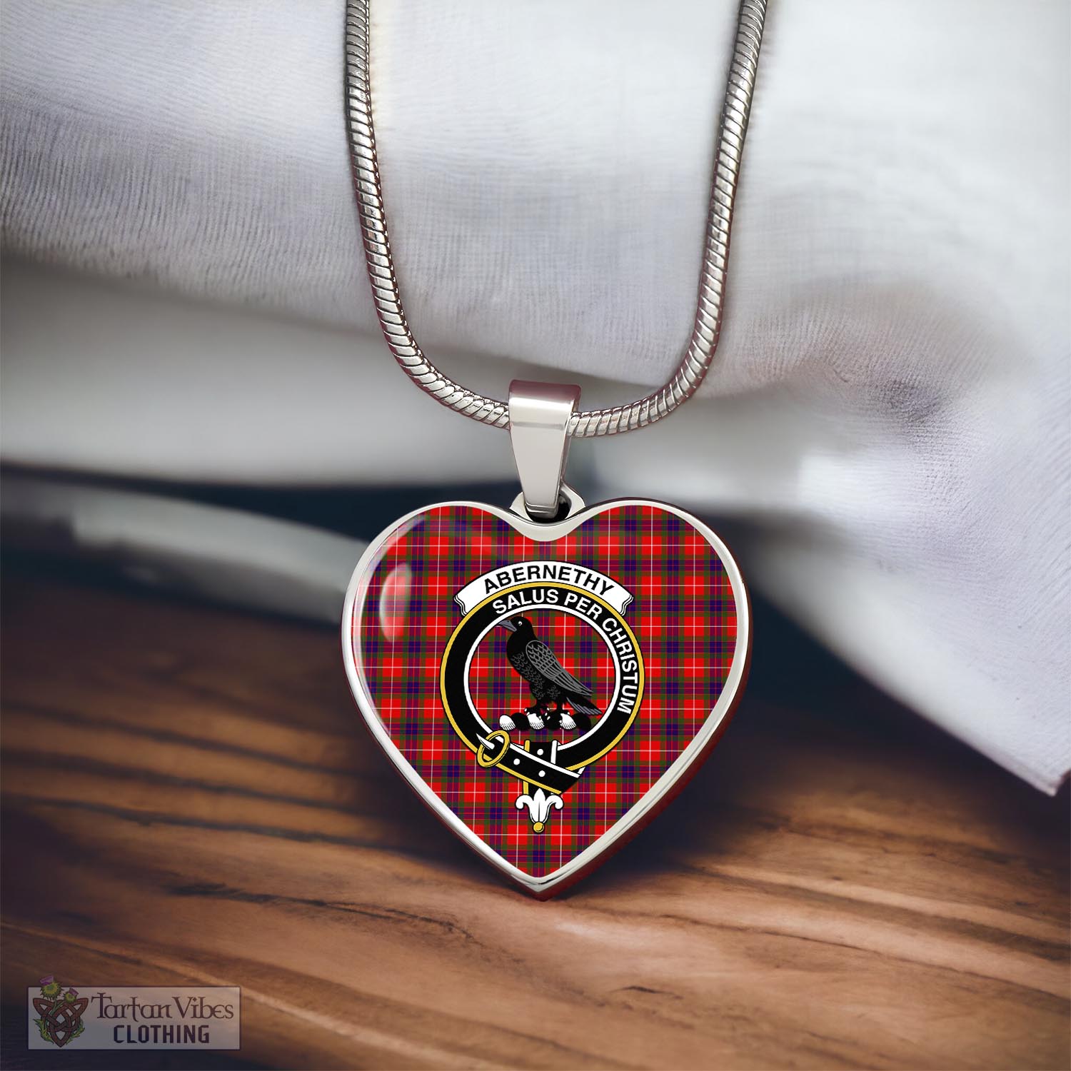 Tartan Vibes Clothing Abernethy Tartan Heart Necklace with Family Crest