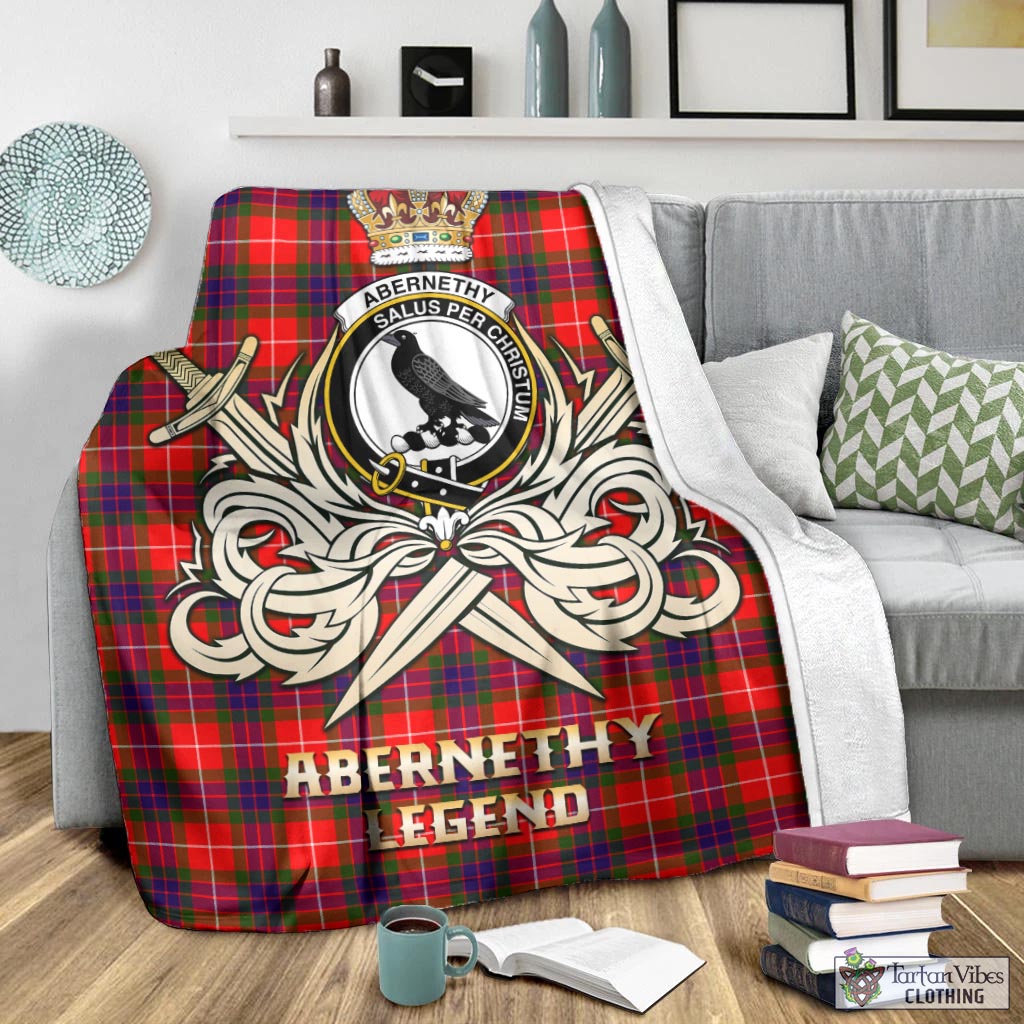 Tartan Vibes Clothing Abernethy Tartan Blanket with Clan Crest and the Golden Sword of Courageous Legacy