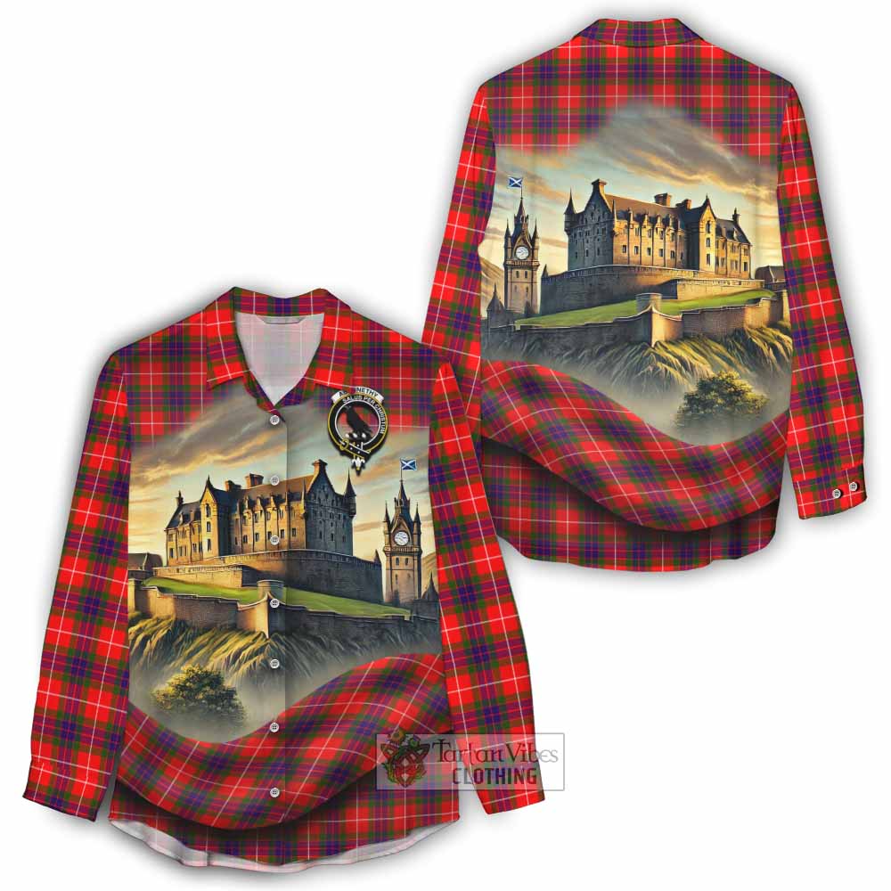 Abernethy Tartan Family Crest Women's Casual Shirt with Scottish Ancient Castle Style - Tartan Vibes Clothing