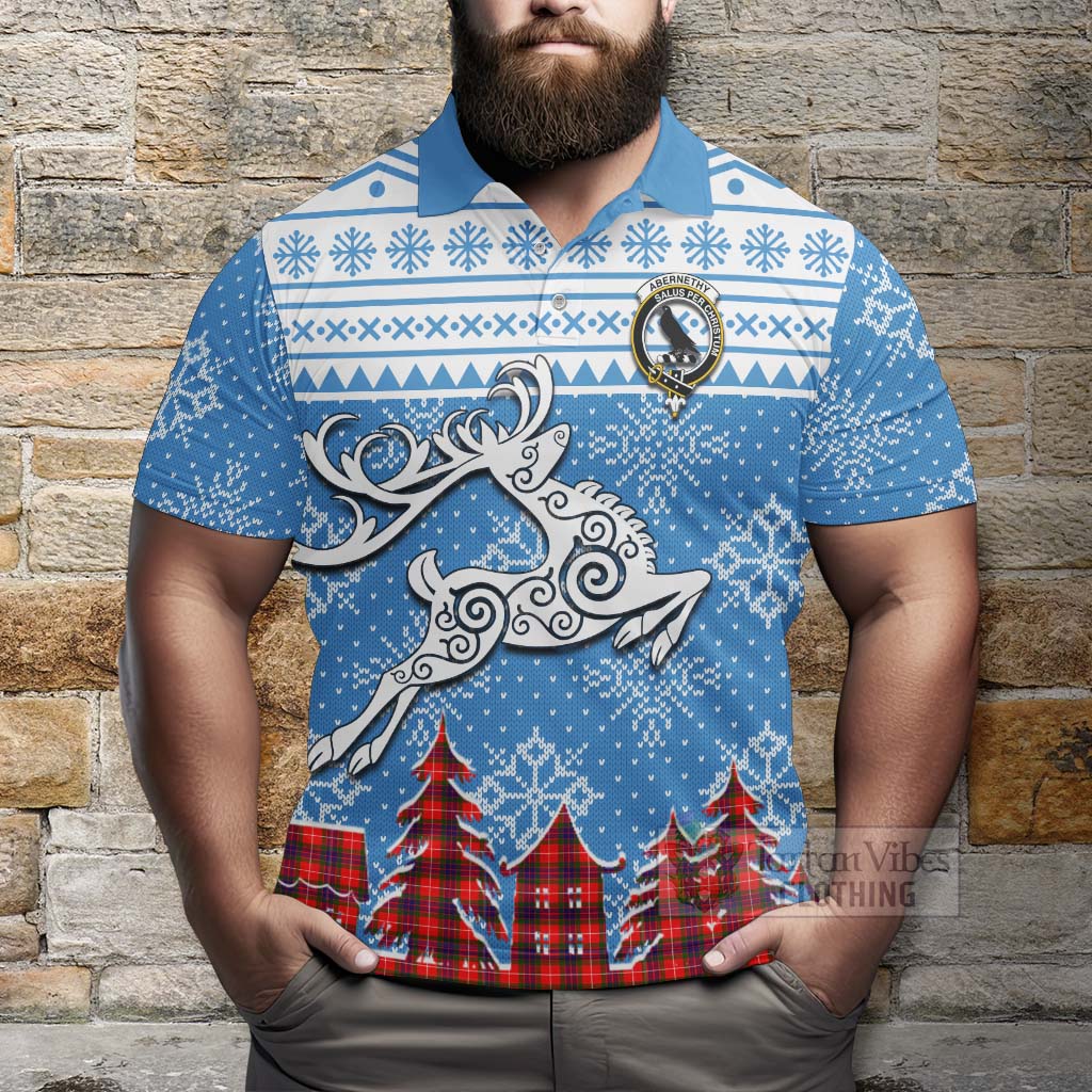 Tartan Vibes Clothing Abernethy Clan Christmas Polo Shirt Celtic Reindeer Style