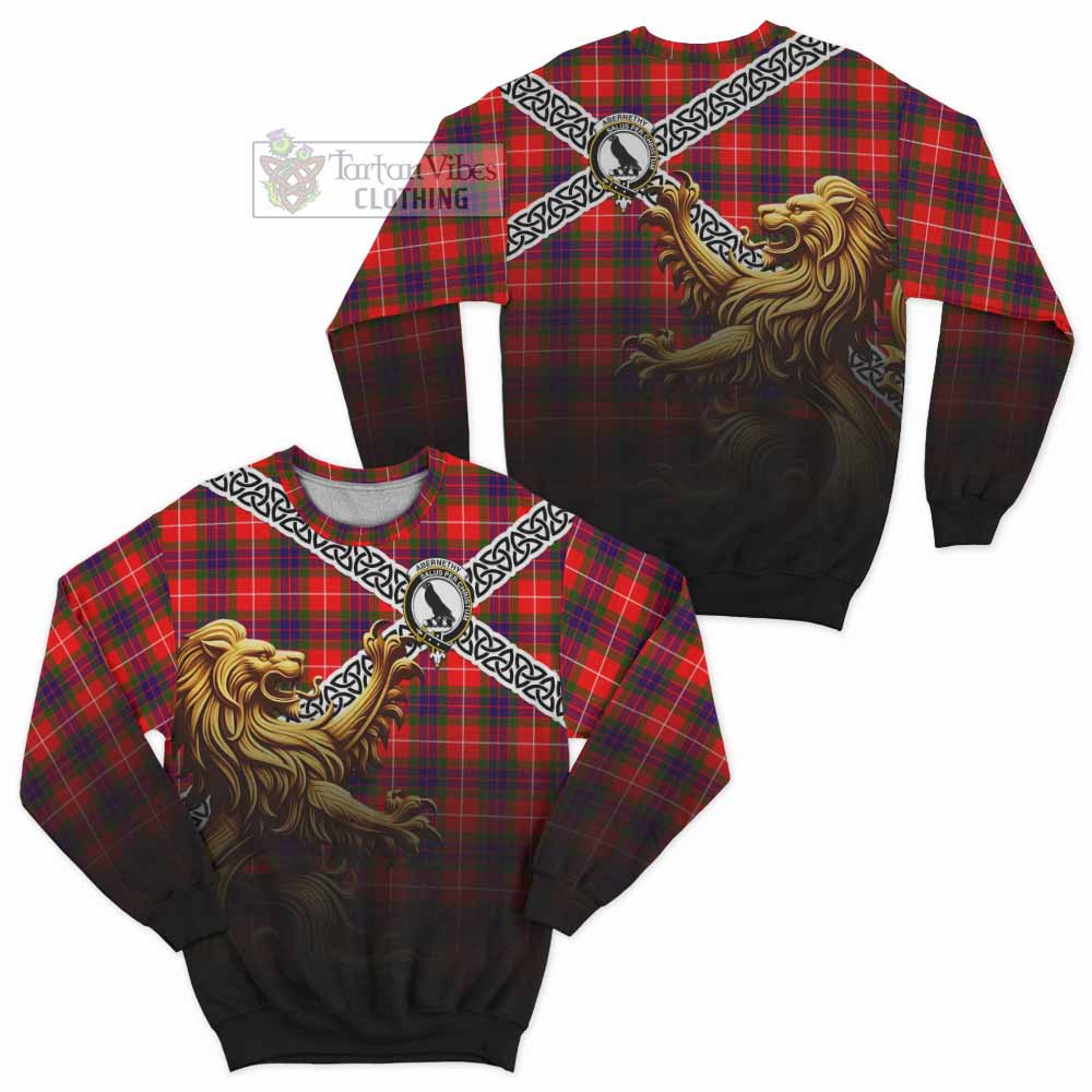 Tartan Vibes Clothing Abernethy Crest Tartan Sweatshirt with Golden Lion Emblem Celtic Style