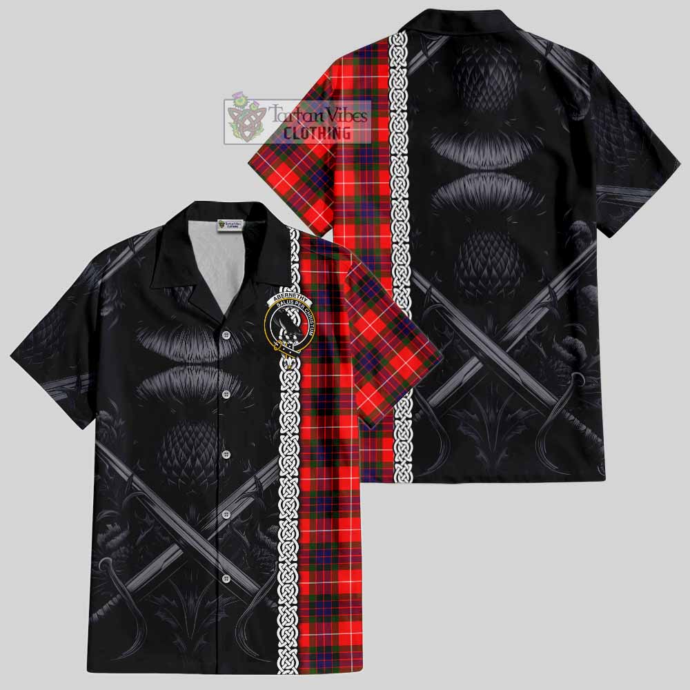 Abernethy Tartan Hawaiian Shirt with Family Crest Cross Sword Thistle Celtic Vibes - Tartan Vibes Clothing