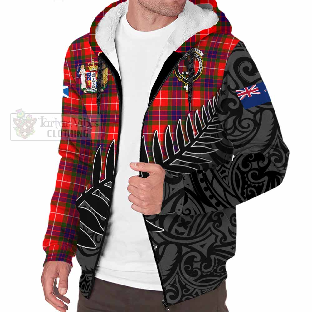Tartan Vibes Clothing Abernethy Crest Tartan Sherpa Hoodie with New Zealand Silver Fern Half Style