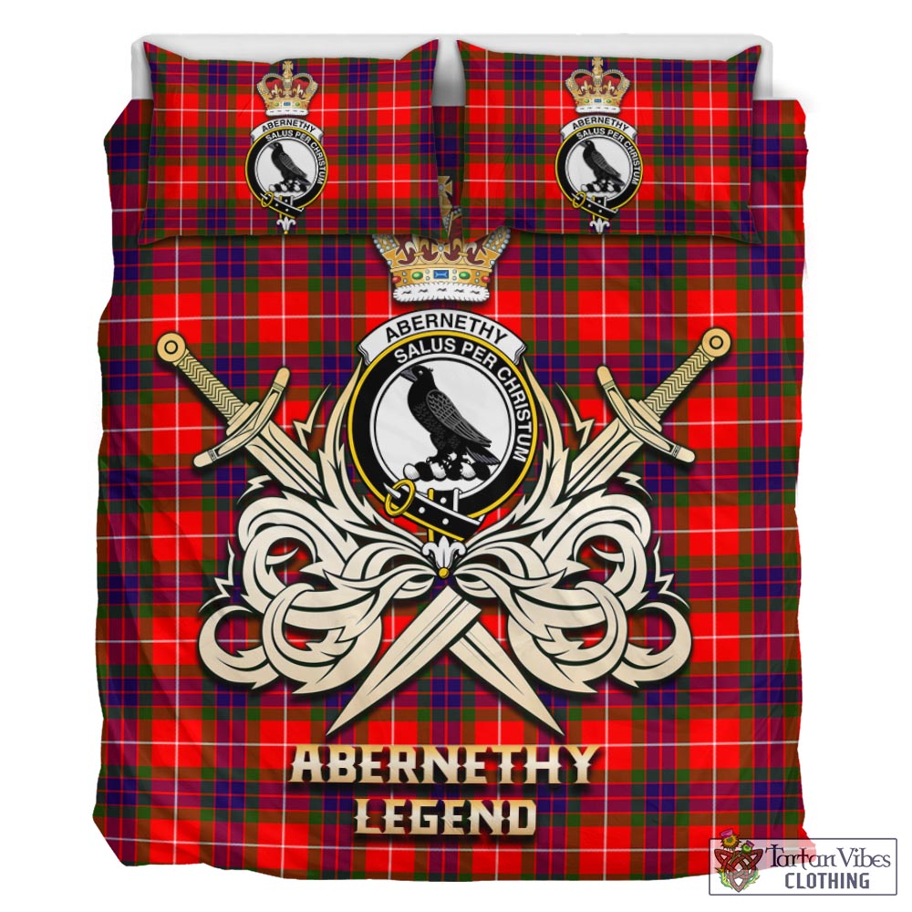 Tartan Vibes Clothing Abernethy Tartan Bedding Set with Clan Crest and the Golden Sword of Courageous Legacy