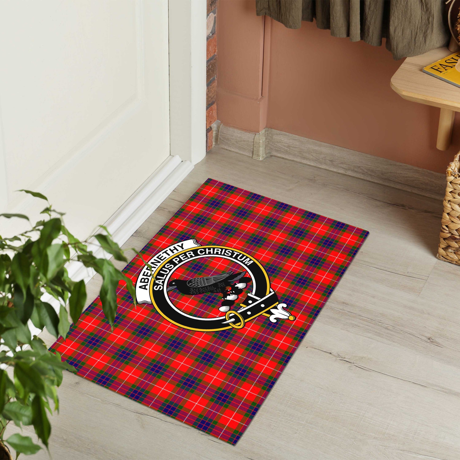 Abernethy Tartan Door Mat with Family Crest - Tartanvibesclothing