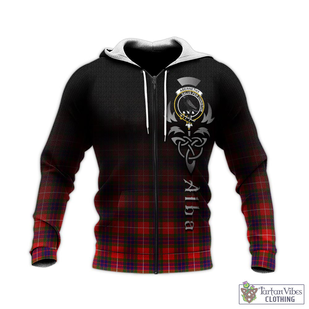 Tartan Vibes Clothing Abernethy Tartan Knitted Hoodie Featuring Alba Gu Brath Family Crest Celtic Inspired