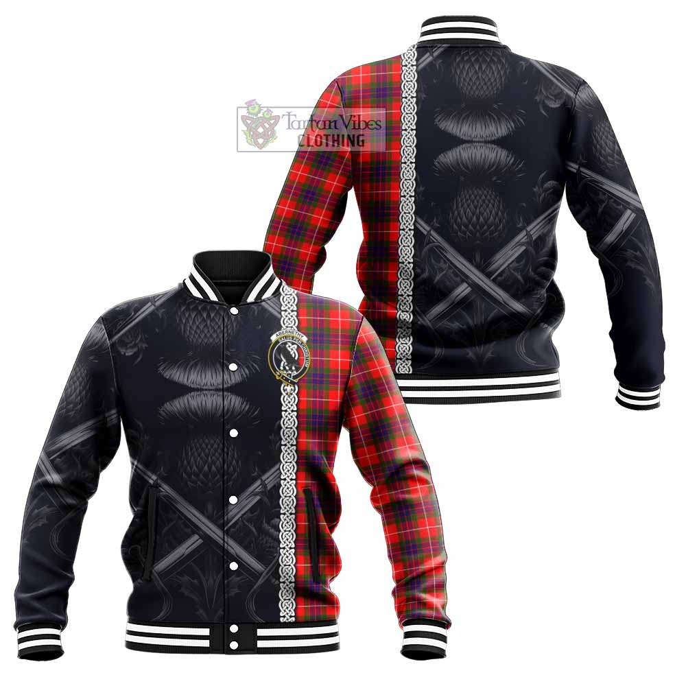 Abernethy Tartan Baseball Jacket with Family Crest Cross Sword Thistle Celtic Vibes - Tartan Vibes Clothing
