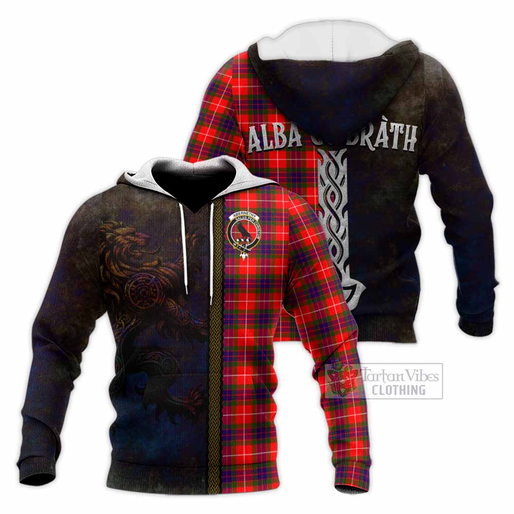 Tartan Vibes Clothing Abernethy Tartan Family Crest Knitted Hoodie Alba Gu Brath Be Brave Lion Ancient Style
