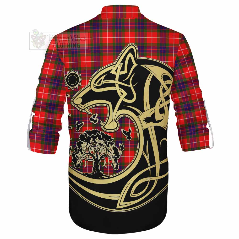 Abernethy Tartan Ghillie Kilt Shirt with Family Crest Celtic Wolf Style - Tartan Vibes Clothing