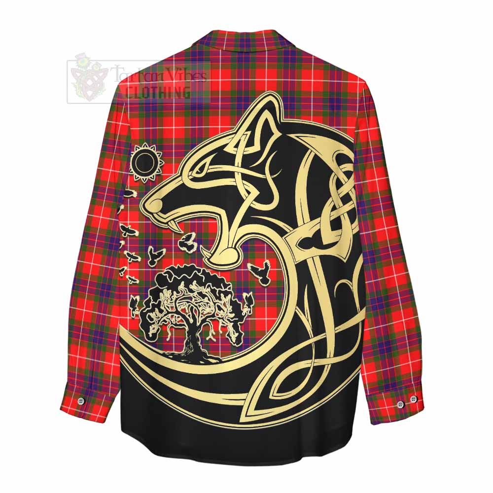 Abernethy Tartan Women's Casual Shirt with Family Crest Celtic Wolf Style - Tartan Vibes Clothing