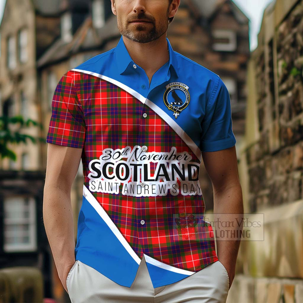 Tartan Vibes Clothing Abernethy Family Crest Tartan Short Sleeve Button Shirt Celebrate Saint Andrew's Day in Style