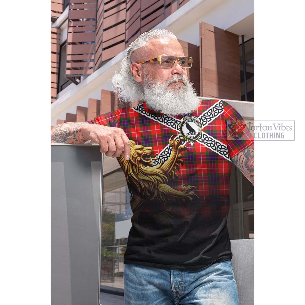 Tartan Vibes Clothing Abernethy Crest Tartan Cotton T-shirt with Golden Lion Emblem Celtic Style