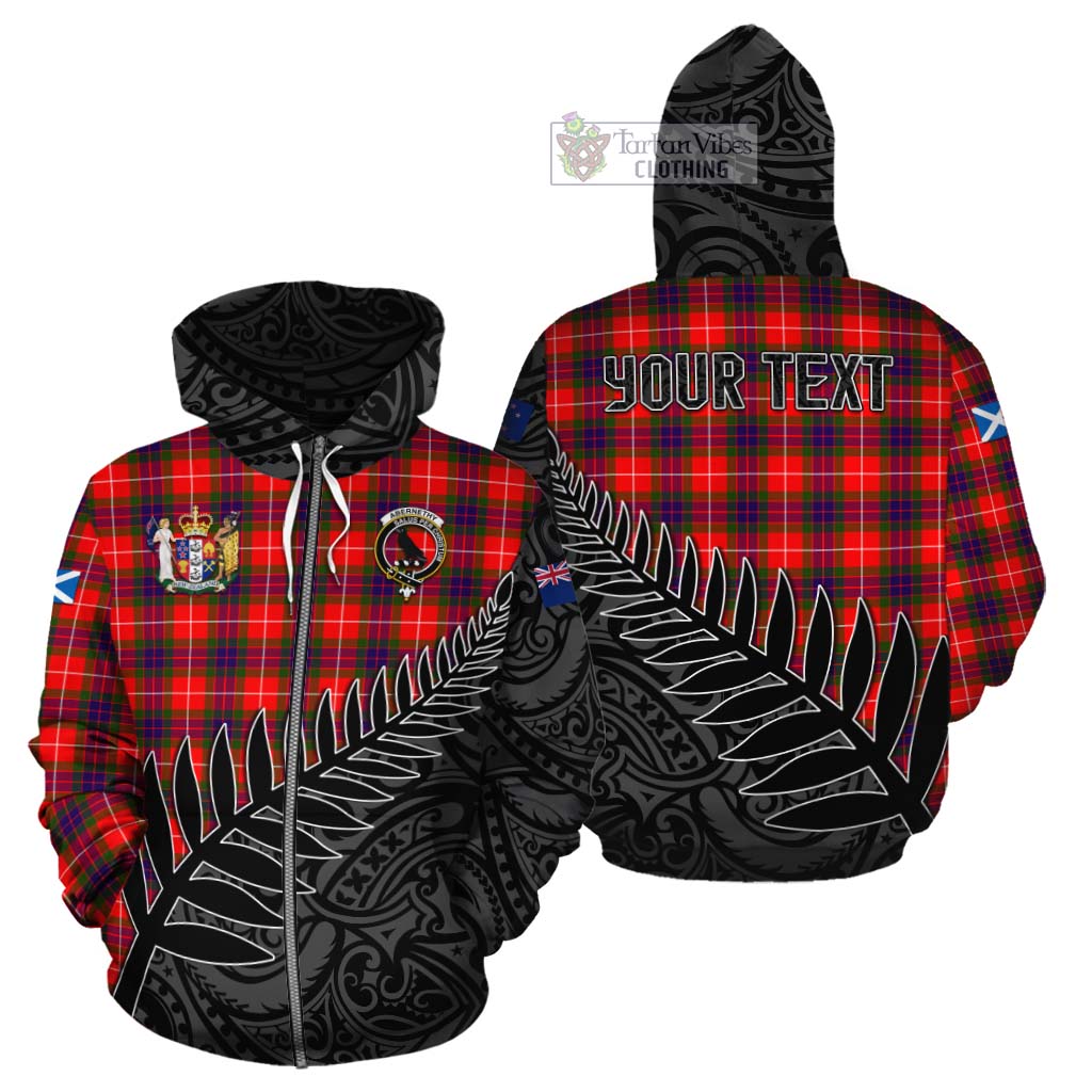 Tartan Vibes Clothing Abernethy Crest Tartan Cotton Hoodie with New Zealand Silver Fern Half Style
