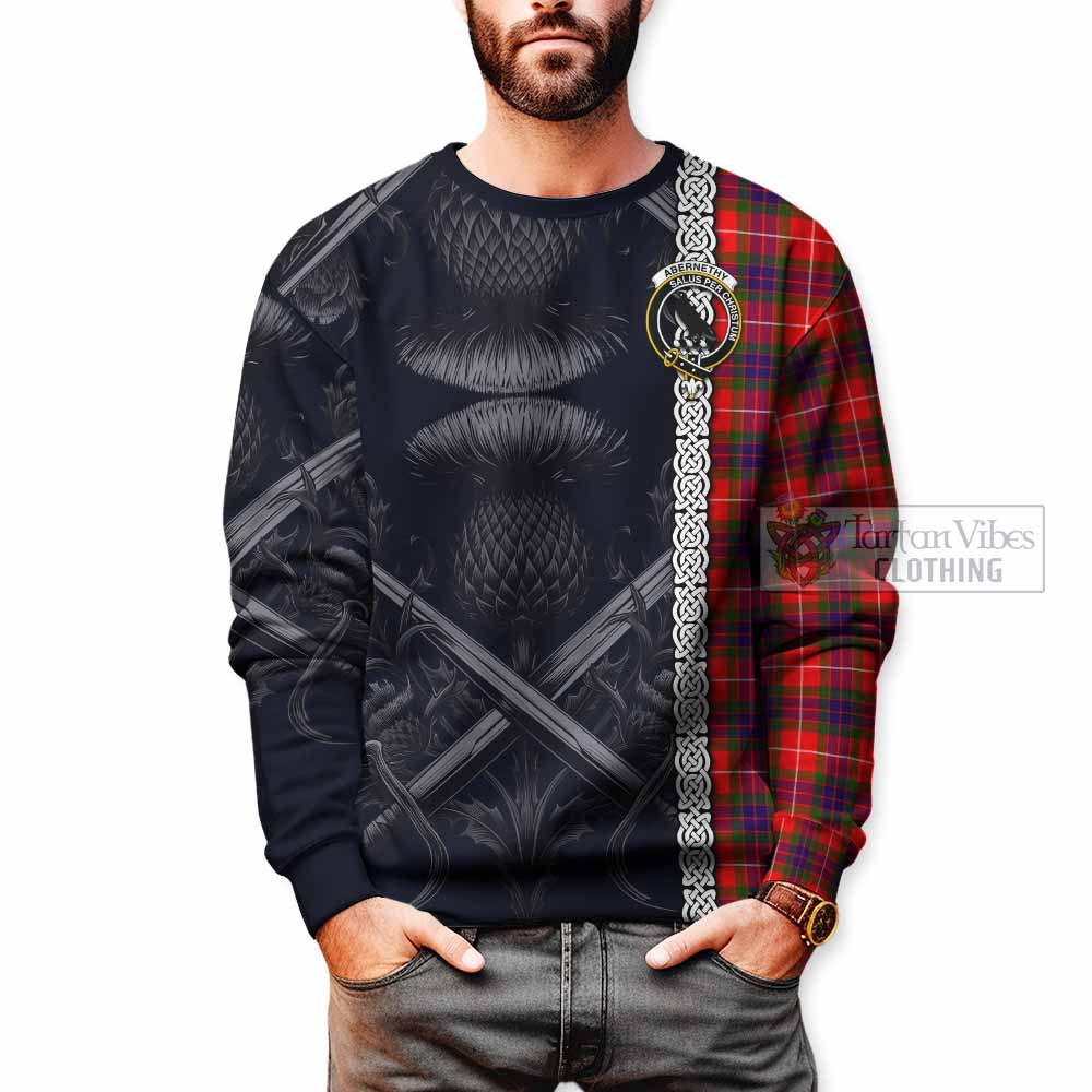 Abernethy Tartan Sweatshirt with Family Crest Cross Sword Thistle Celtic Vibes - Tartan Vibes Clothing