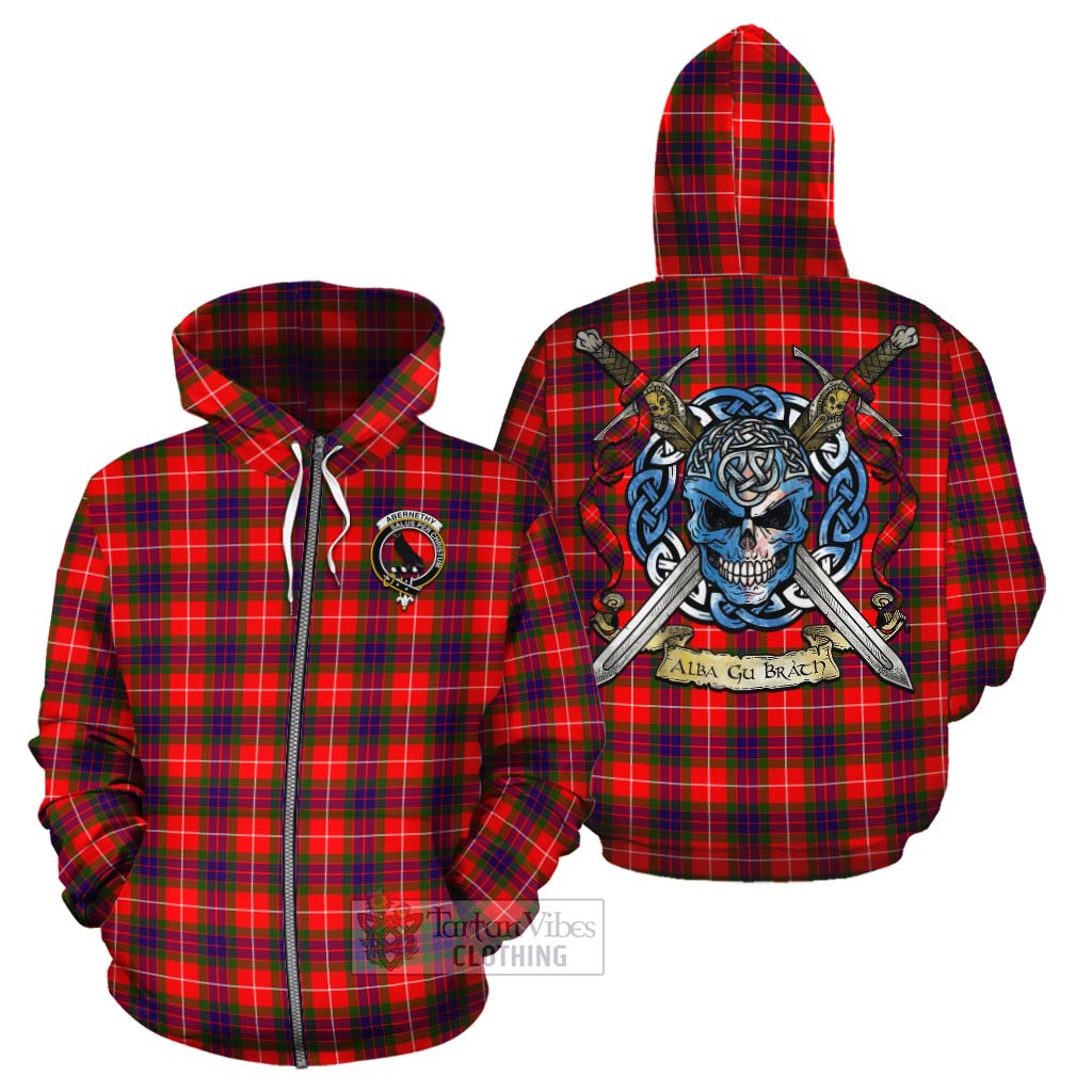 Tartan Vibes Clothing Abernethy Tartan Cotton Hoodie with Family Crest Celtic Skull Style