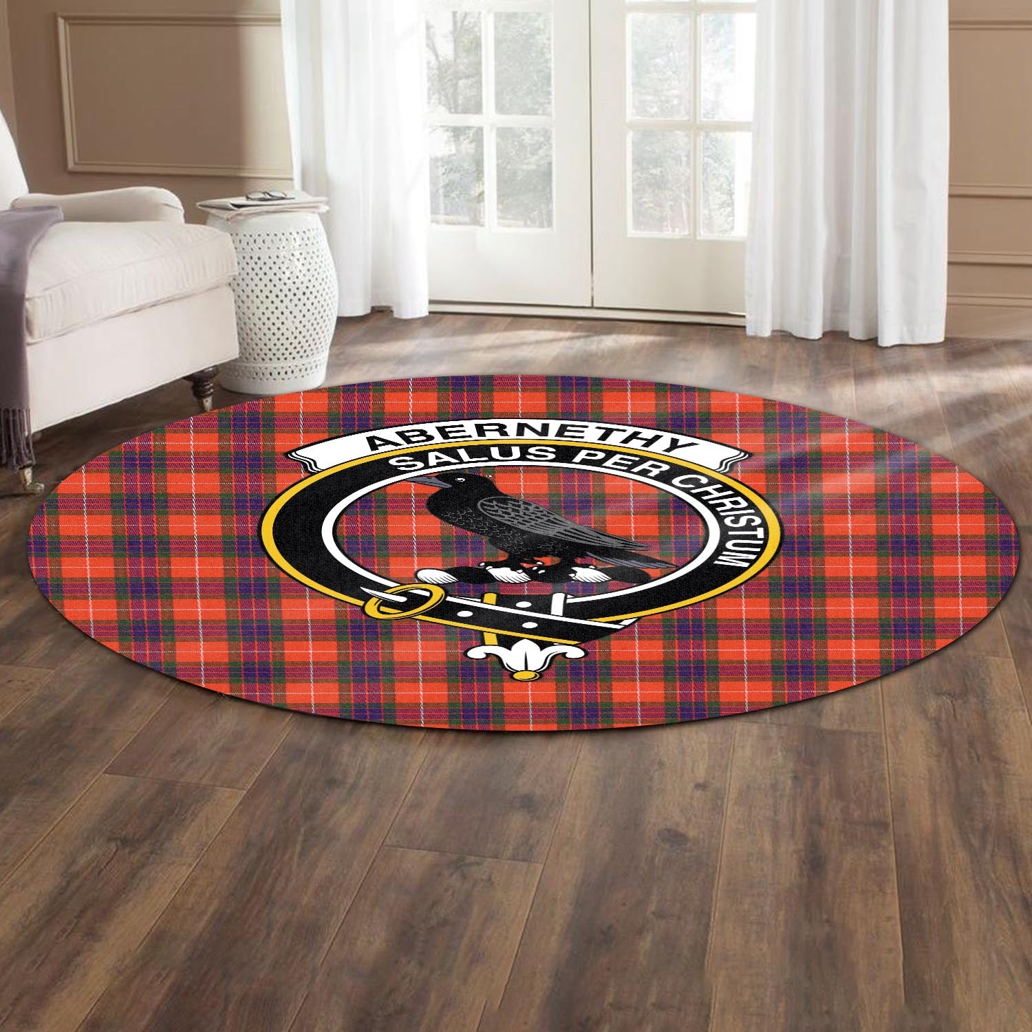 Abernethy Tartan Round Rug with Family Crest - Tartanvibesclothing