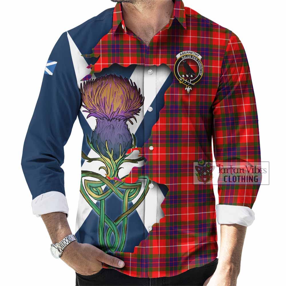 Tartan Vibes Clothing Abernethy Tartan Family Crest Long Sleeve Button Shirt Scottish Thistle Celtic Inspired
