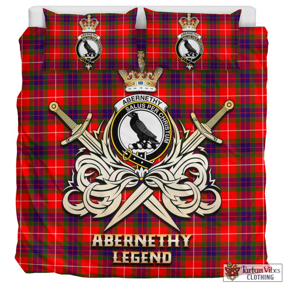 Tartan Vibes Clothing Abernethy Tartan Bedding Set with Clan Crest and the Golden Sword of Courageous Legacy