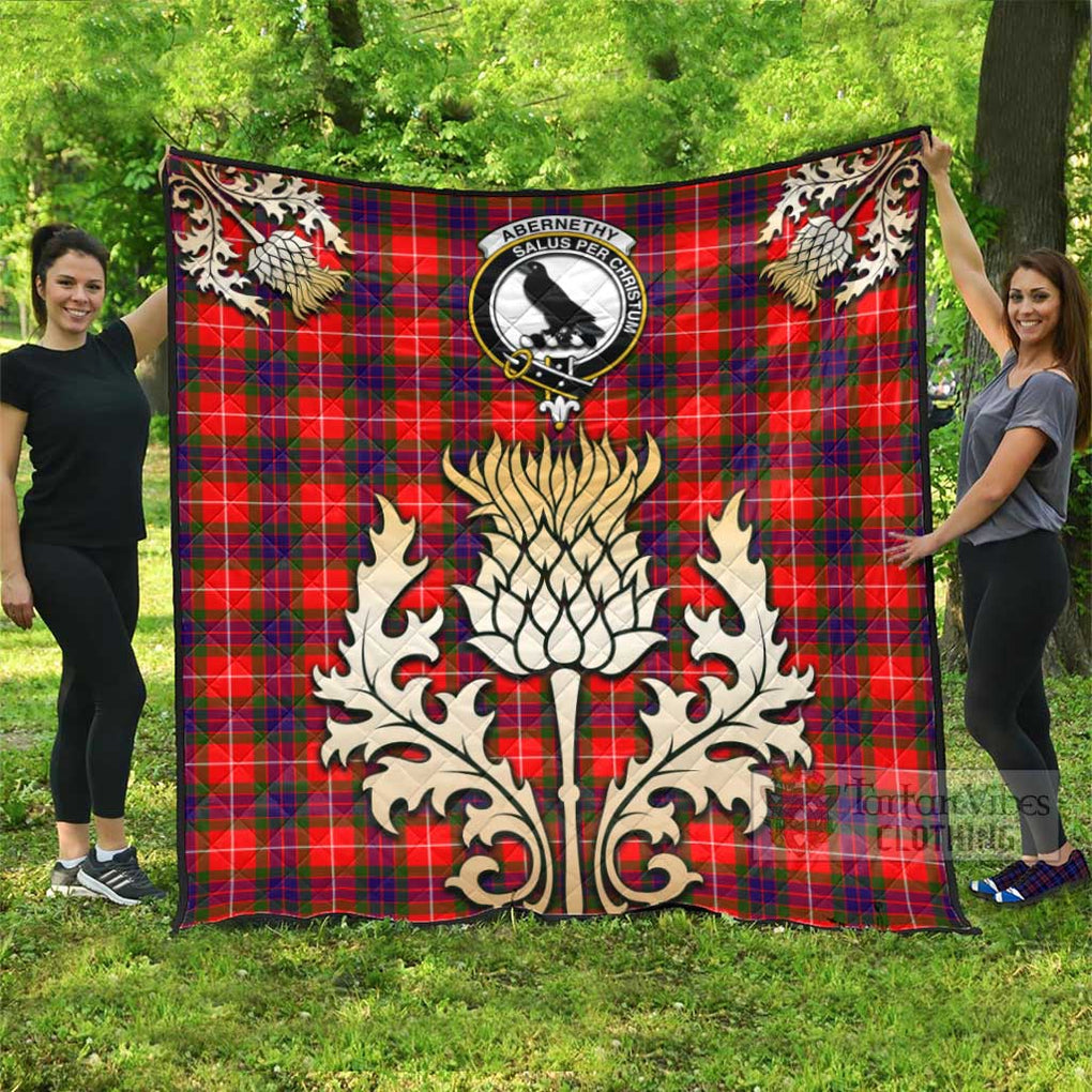 Abernethy Tartan Quilt with Family Crest and Golden Thistle Style - Tartan Vibes Clothing