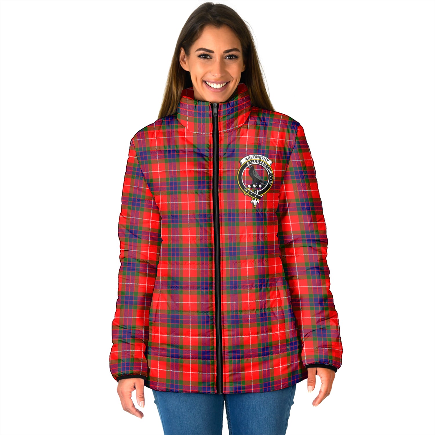 Abernethy Tartan Padded Jacket with Family Crest - Tartan Vibes Clothing