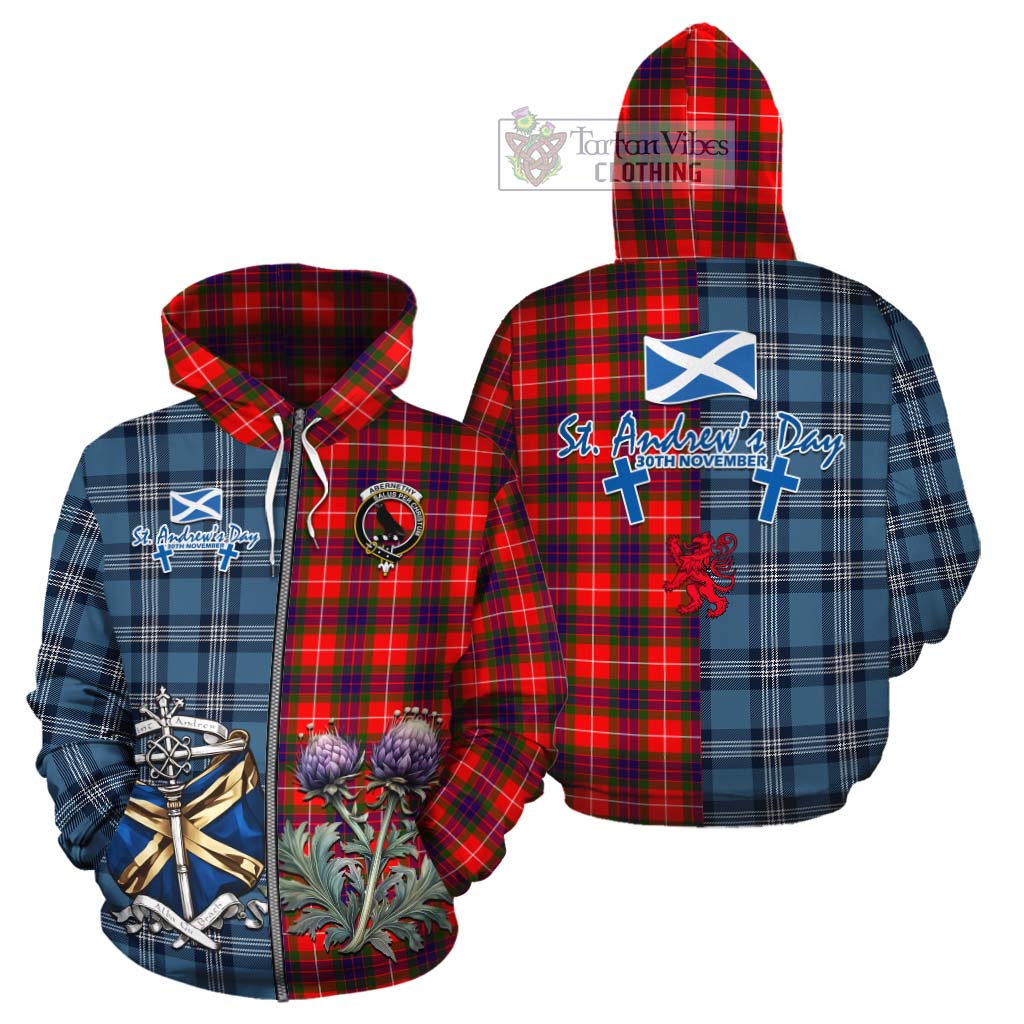 Abernethy Tartan Cotton Hoodie Happy St. Andrew's Day Half Tartan Style - Tartan Vibes Clothing