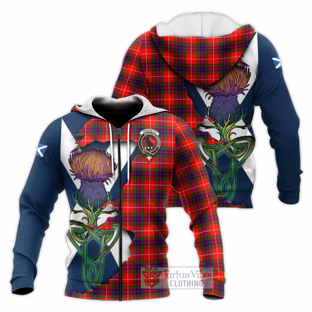 Tartan Vibes Clothing Abernethy Tartan Family Crest Knitted Hoodie Scottish Thistle Celtic Inspired
