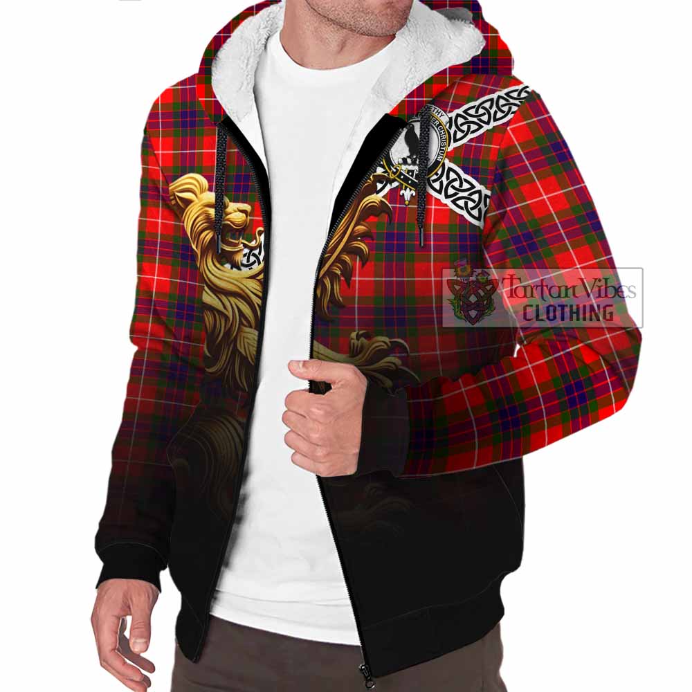 Tartan Vibes Clothing Abernethy Crest Tartan Sherpa Hoodie with Golden Lion Emblem Celtic Style