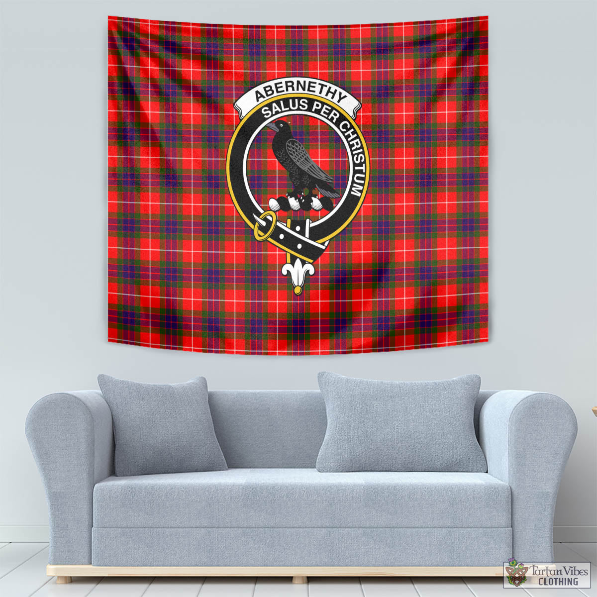 Tartan Vibes Clothing Abernethy Tartan Tapestry Wall Hanging and Home Decor for Room with Family Crest