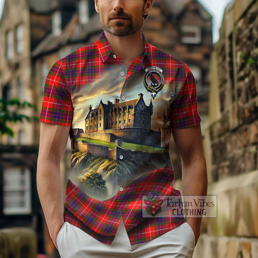 Abernethy Tartan Family Crest Hawaiian Shirt with Scottish Ancient Castle Style - Tartan Vibes Clothing