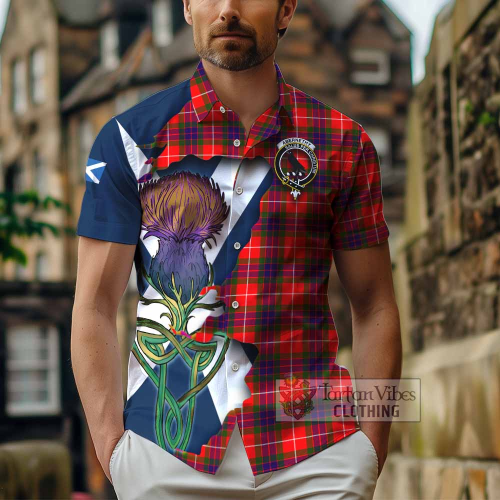 Tartan Vibes Clothing Abernethy Tartan Family Crest Short Sleeve Button Shirt Scottish Thistle Celtic Inspired