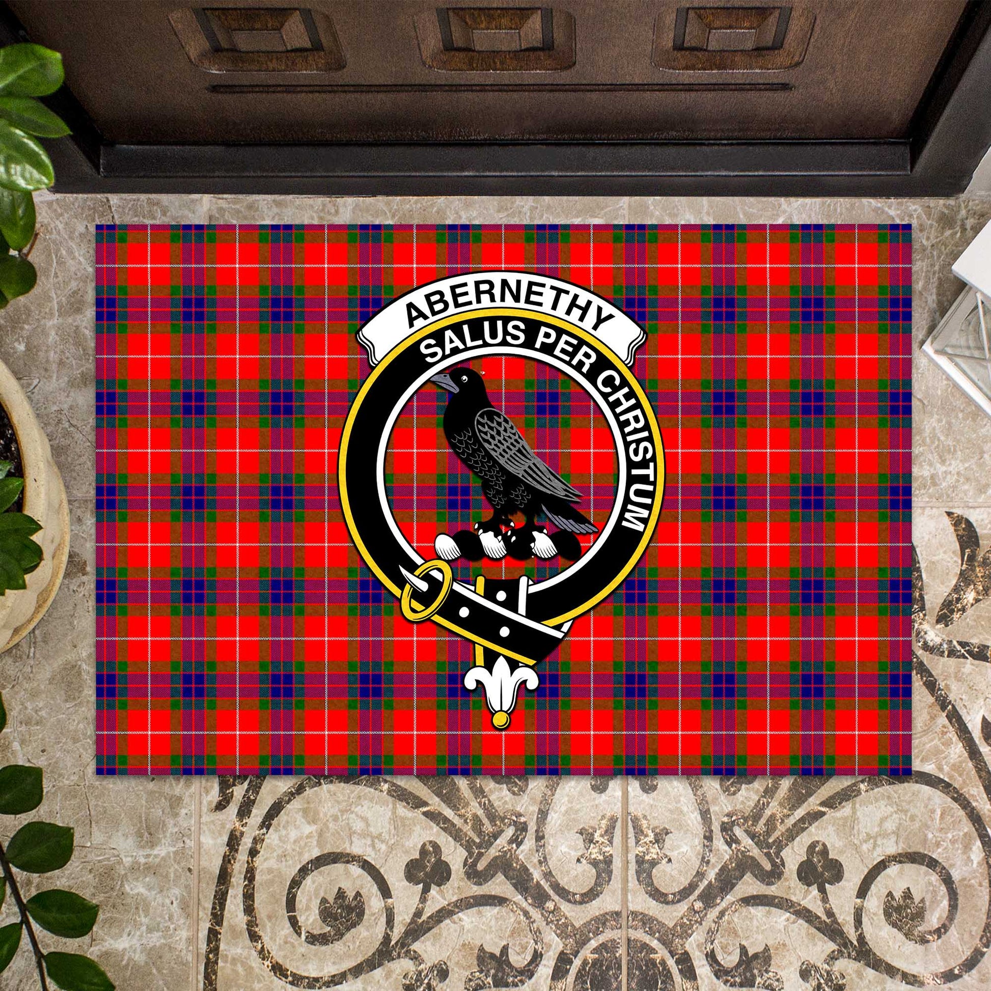 Abernethy Tartan Door Mat with Family Crest - Tartanvibesclothing