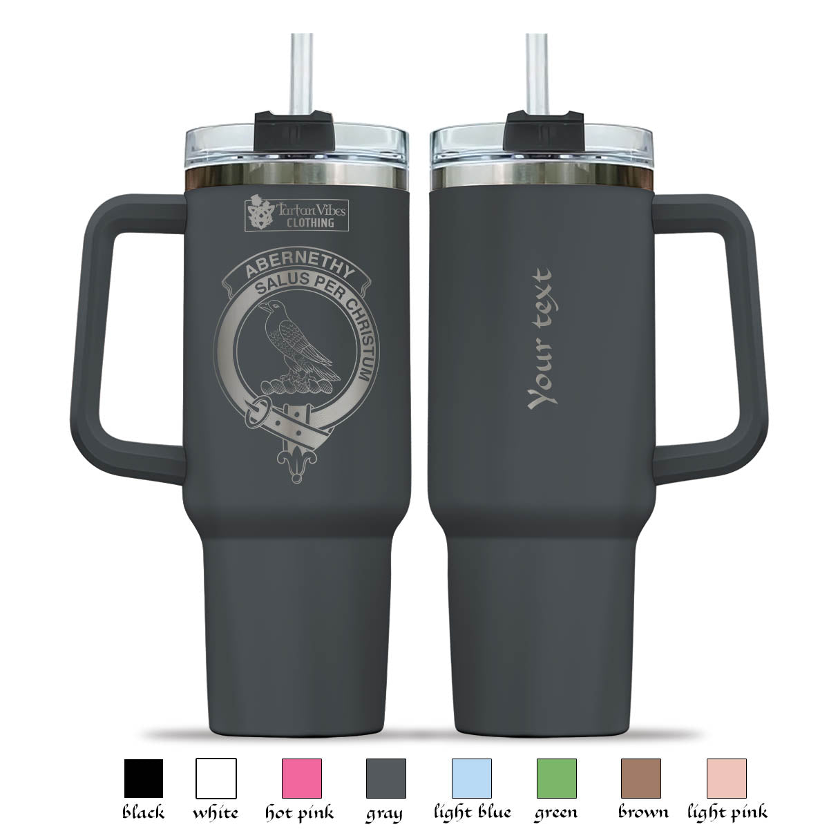 Tartan Vibes Clothing Abernethy Engraved Family Crest Tumbler with Handle
