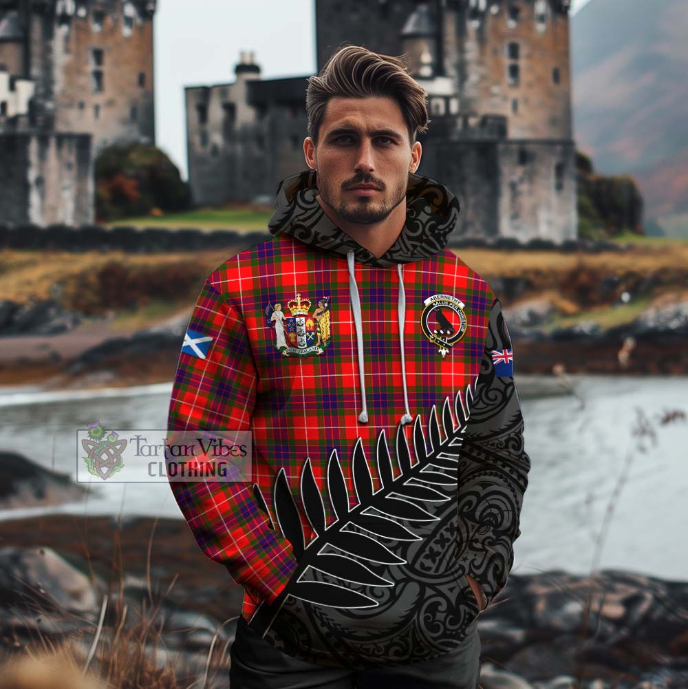Tartan Vibes Clothing Abernethy Crest Tartan Cotton Hoodie with New Zealand Silver Fern Half Style